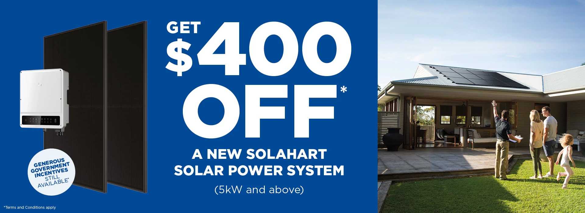 Get $400 off a Solahart solar power system and 72 interest free until 30 June 2024